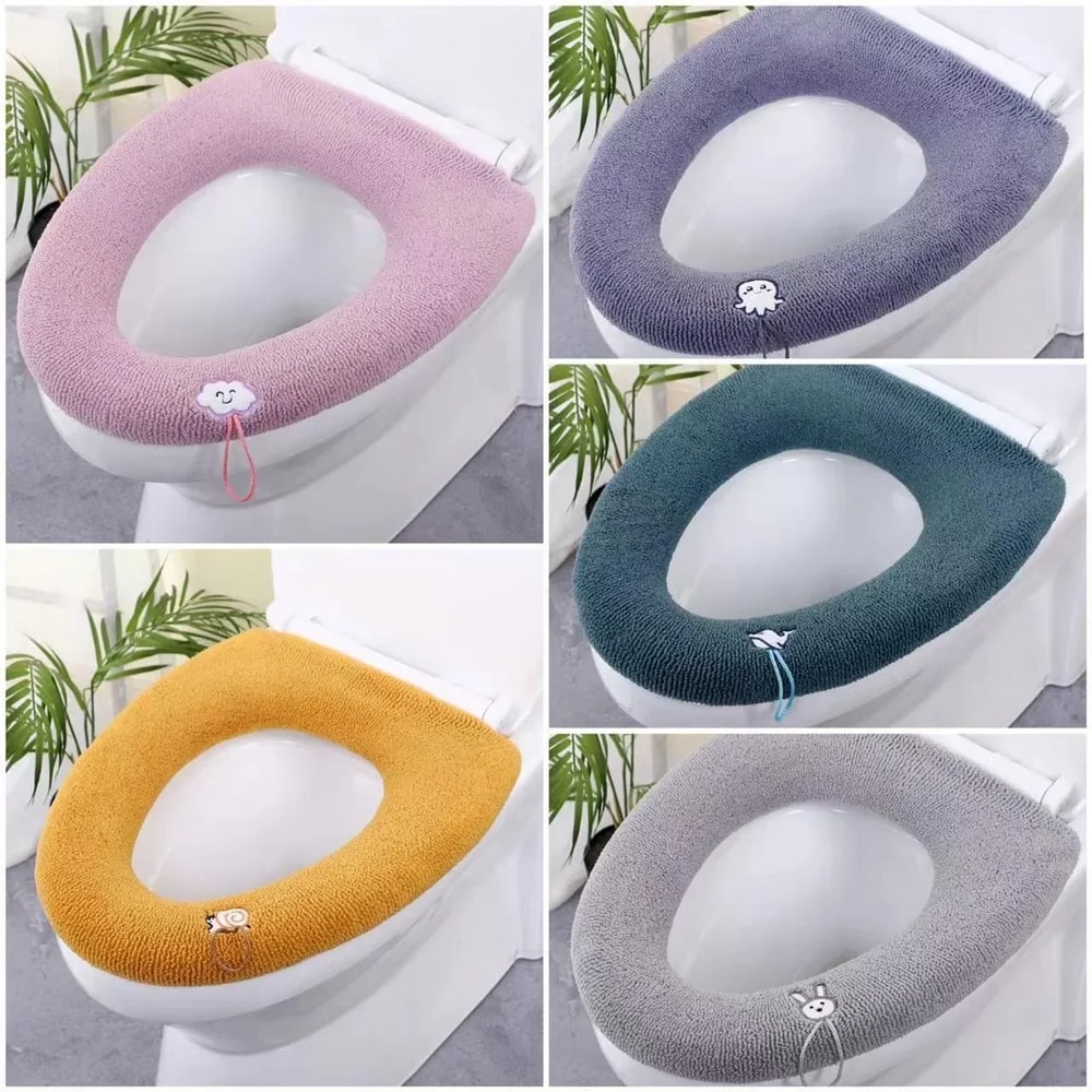 Soft Warm Toilet Seat Cover Elastic Washable Bathroom Seat Pad 1