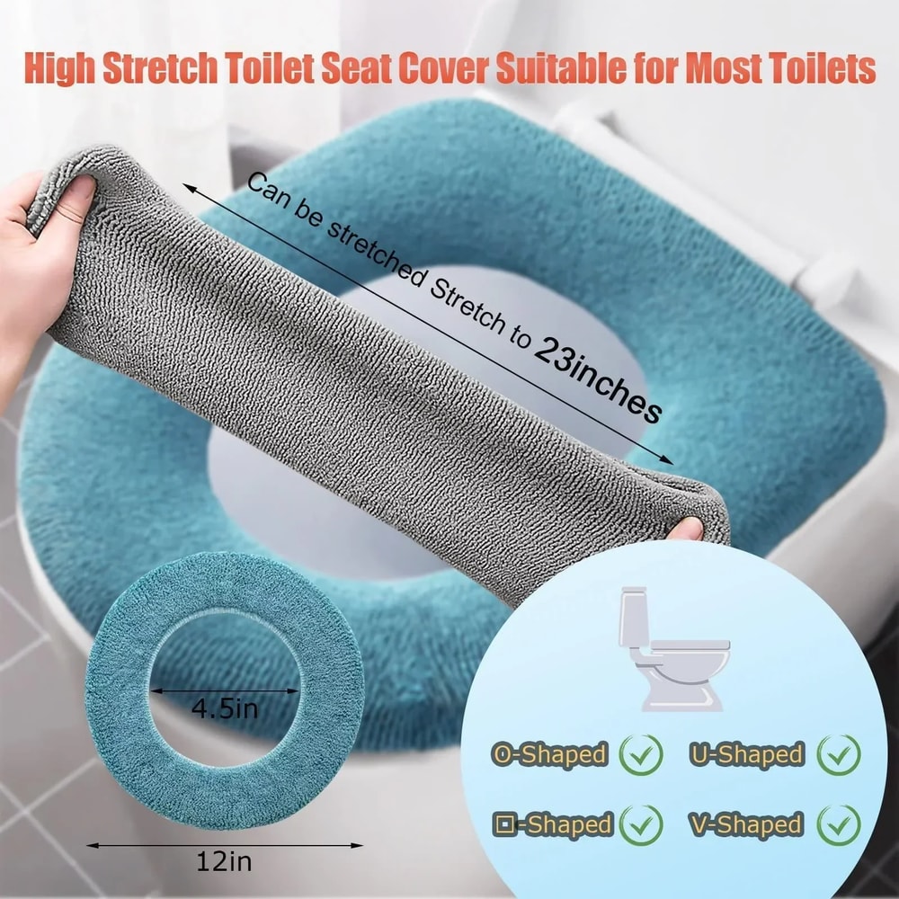 Soft Warm Toilet Seat Cover Elastic Washable Bathroom Seat Pad 4