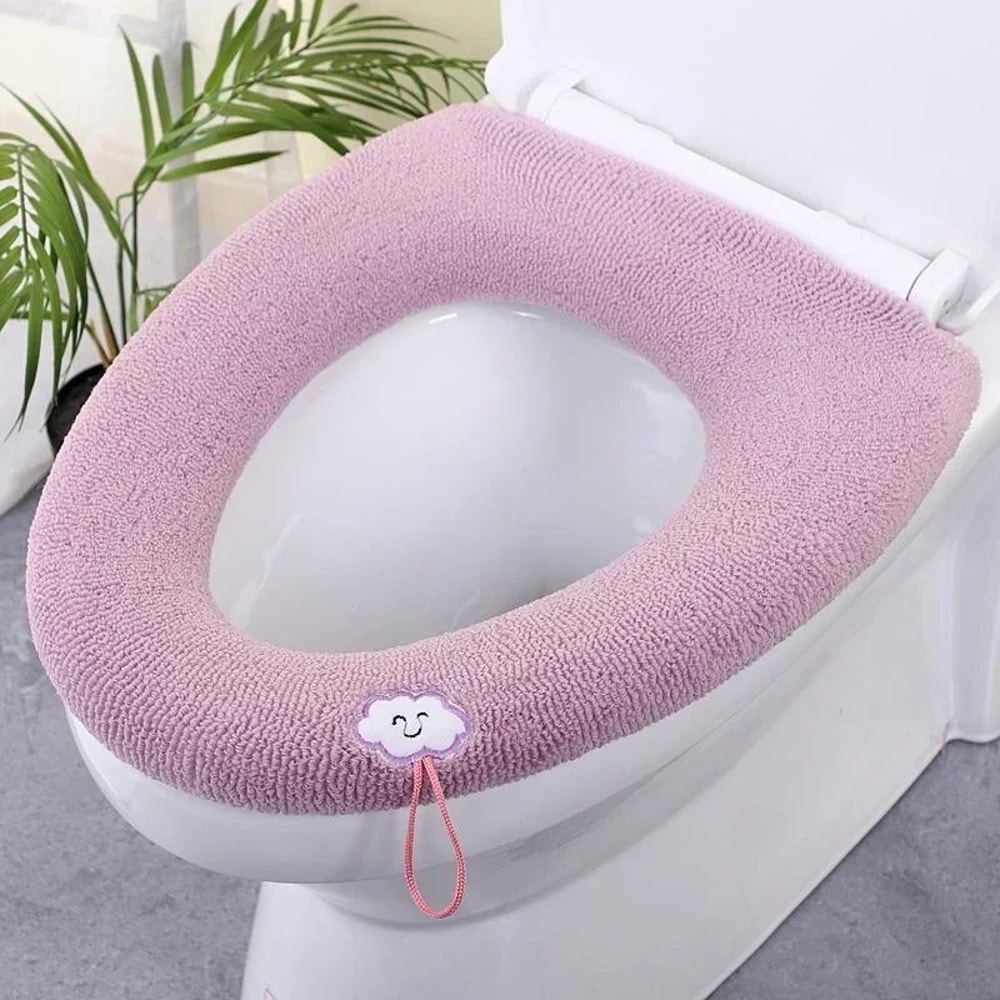 Soft Warm Toilet Seat Cover Elastic Washable Bathroom Seat Pad 6