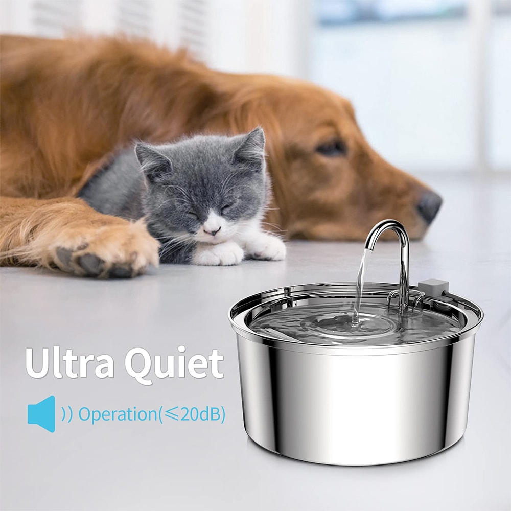 Smart Stainless Steel Pet Water Fountain For Cats And Dogs USB Automatic Mute Drinking Bowl 2