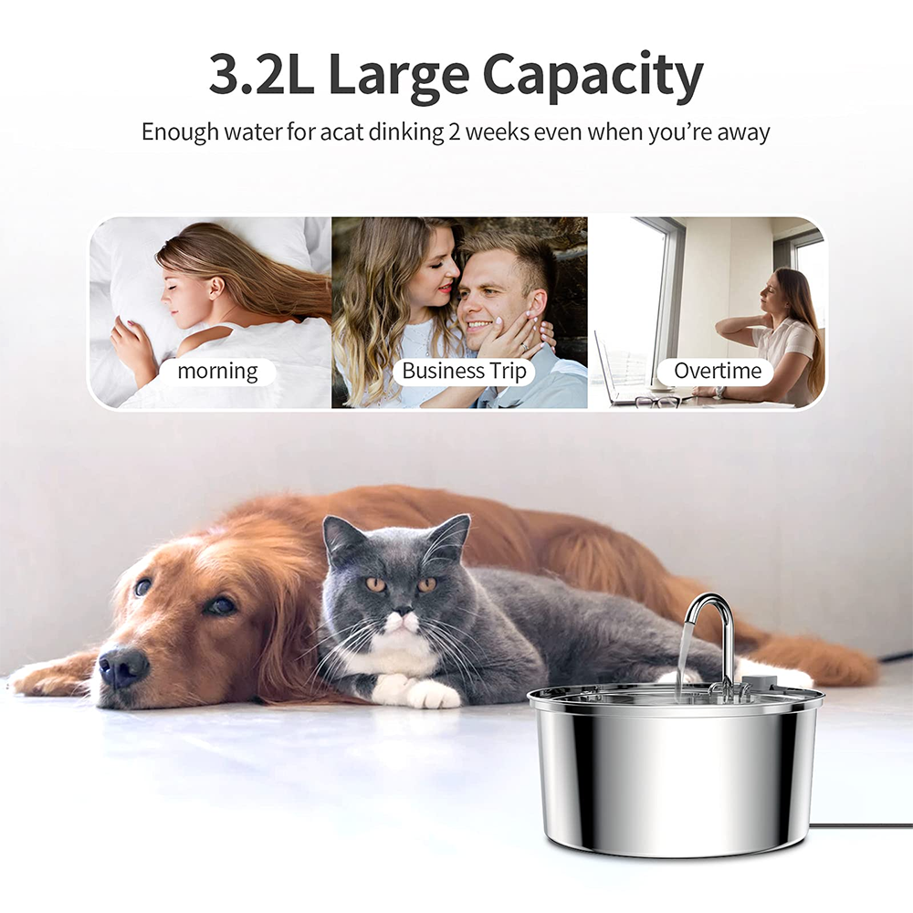 Smart Stainless Steel Pet Water Fountain For Cats And Dogs USB Automatic Mute Drinking Bowl 5
