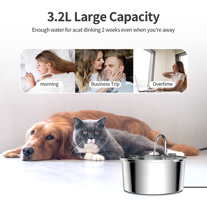 Smart Stainless Steel Pet Water Fountain For Cats And Dogs USB Automatic Mute Drinking Bowl 5