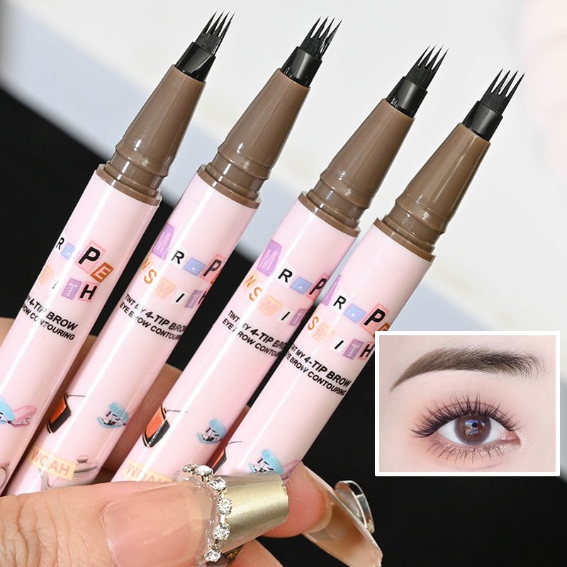 Waterproof Eyebrow Pen with Fork Tip Long Lasting Natural Dark Brown Eyebrow Pencile