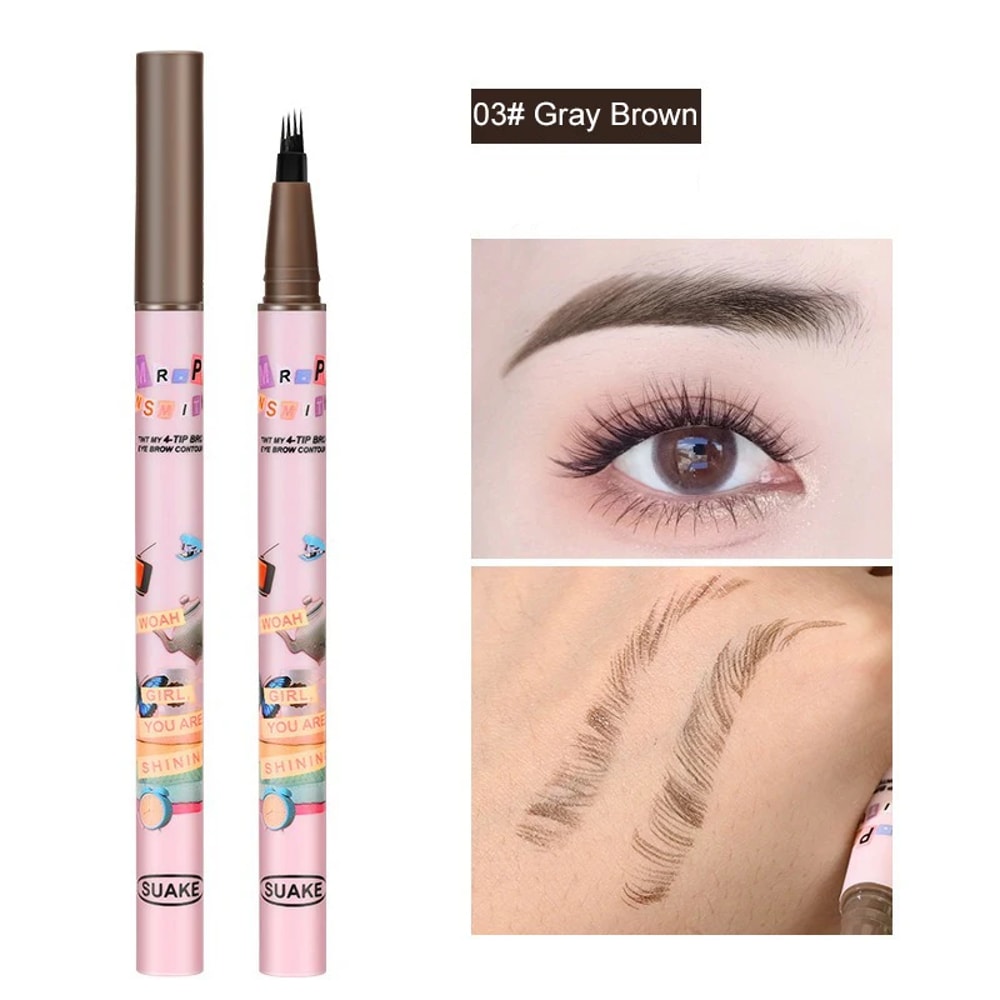 Waterproof Eyebrow Pen with Fork Tip Long Lasting Natural Dark Brown Eyebrow Pencile