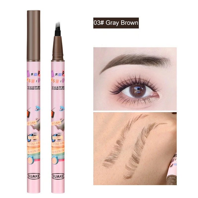 Waterproof Eyebrow Pen with Fork Tip Long Lasting Natural Dark Brown Eyebrow Pencile