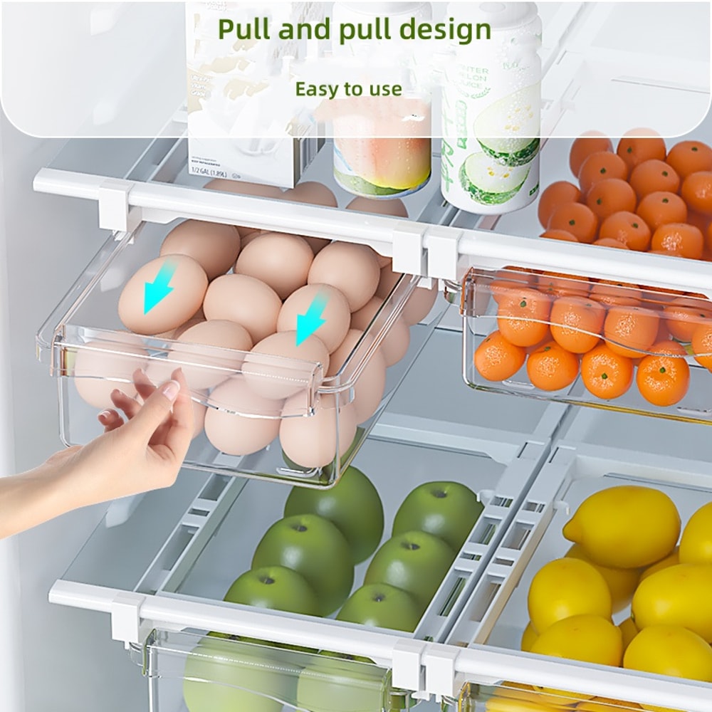 Transparent Kitchen Storage Box Fruit, Vegetable Preservation Organizer, Egg Container, Under-Shelf Refrigerator Drawer