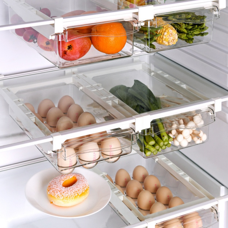 Transparent Kitchen Storage Box Fruit, Vegetable Preservation Organizer, Egg Container, Under-Shelf Refrigerator Drawer