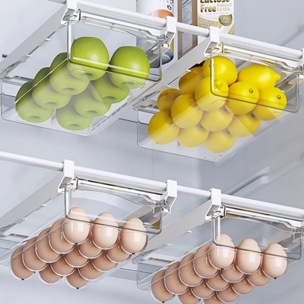 Transparent Kitchen Storage Box Fruit, Vegetable Preservation Organizer, Egg Container, Under-Shelf Refrigerator Drawer