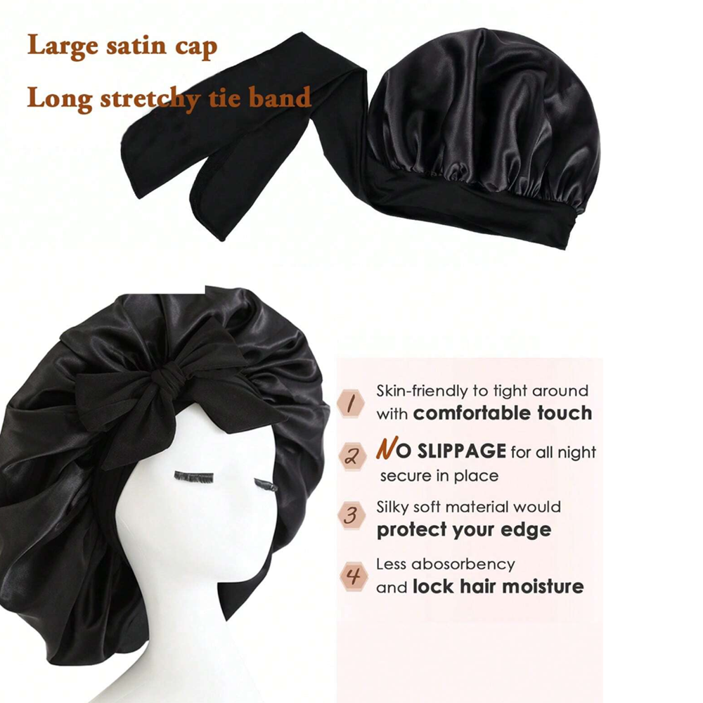Satin Hair Bonnet with Adjustable Tie Band Silk Sleeping Bonnet for Women