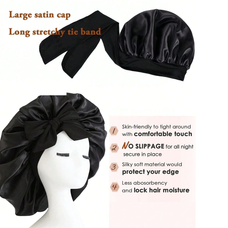 Satin Hair Bonnet with Adjustable Tie Band Silk Sleeping Bonnet for Women