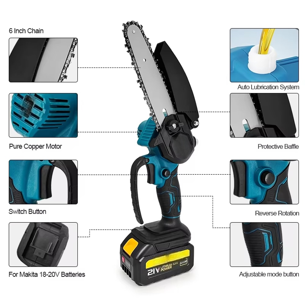 Mini LiIon Electric Chainsaw OneHand Portable Saw Compatible With Makita Battery 3