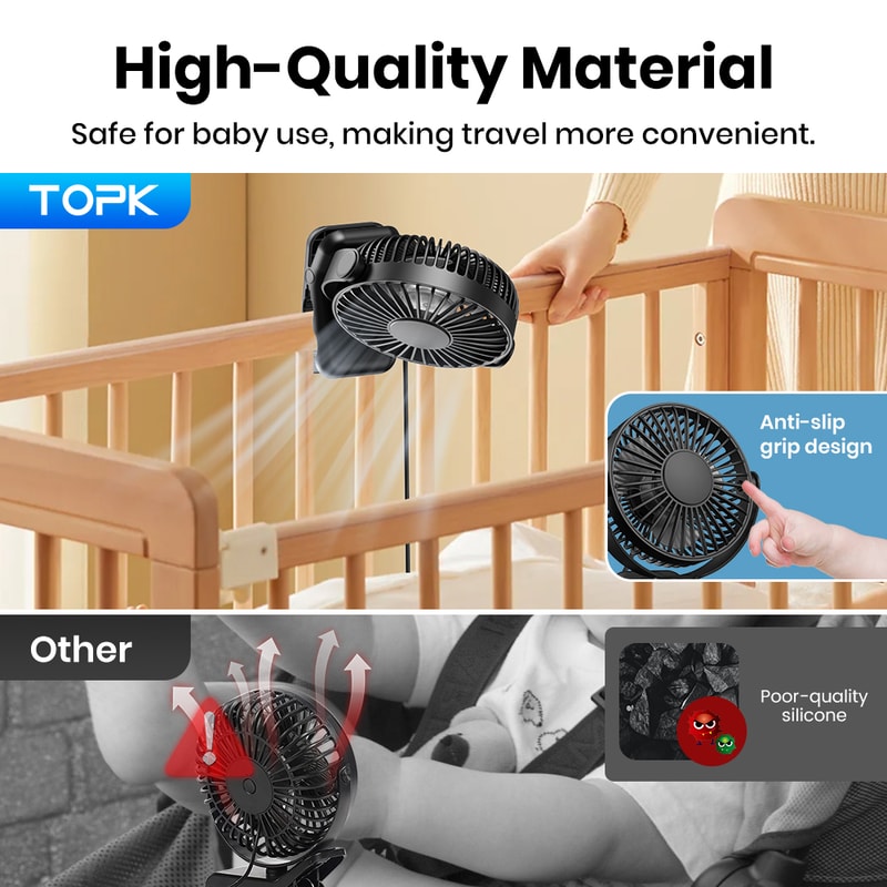 Portable USB ClipOn Desk Fan Brushless Motor UltraQuiet Airflow Sturdy Clamp For Office Or Bedroom 3