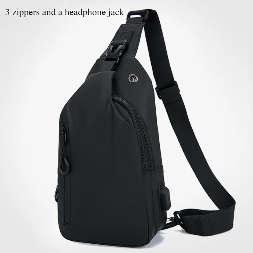 Mens Fashion Chest Bag Solid Color One Shoulder Crossbody Bag With USB Charging Outdoor Casual Nylo 6