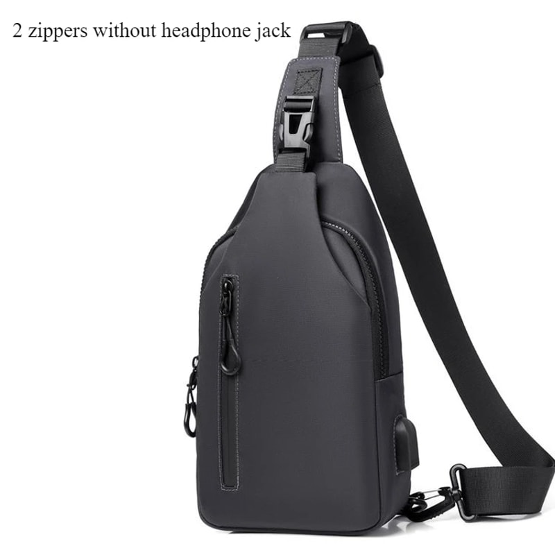 Mens Fashion Chest Bag Solid Color One Shoulder Crossbody Bag With USB Charging Outdoor Casual Nylo 10