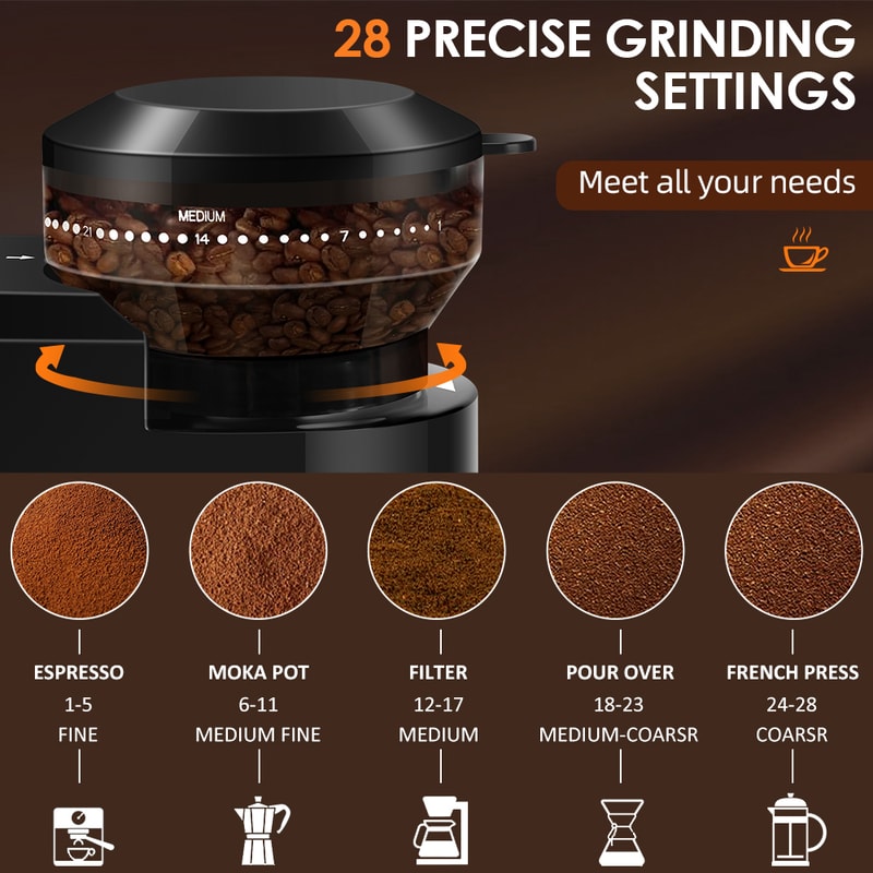 Automatic Burr Mill Coffee Grinder Electric Coffee Bean Grinding With Adjustable Gears For Espresso 1