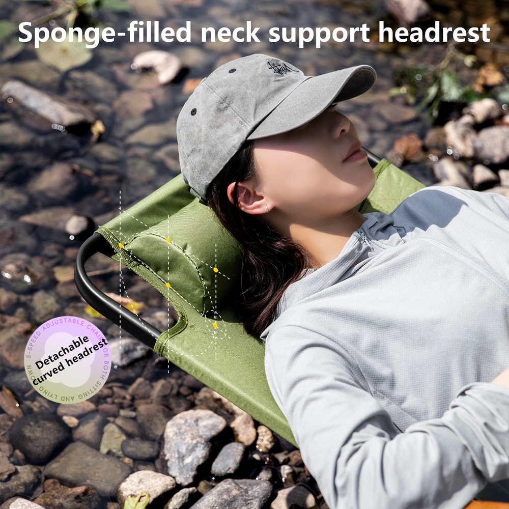 Portable Camping Chair With Adjustable Armrests Detachable Pillow Perfect For Beach Travel And Hiki 1