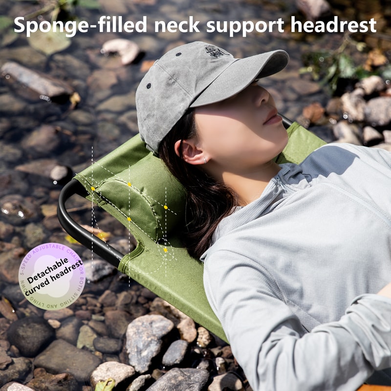Portable Camping Chair With Adjustable Armrests Detachable Pillow Perfect For Beach Travel And Hiki 1