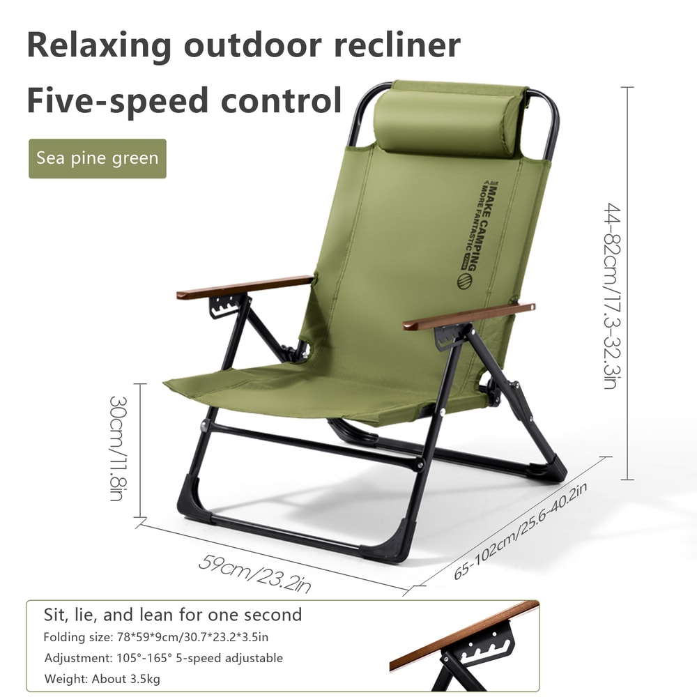 Portable Camping Chair With Adjustable Armrests Detachable Pillow Perfect For Beach Travel And Hiki 6