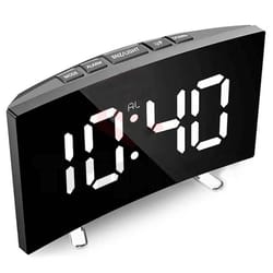 noiseless digital led alarm clock with large mirror display sleek silent electronic timepiece