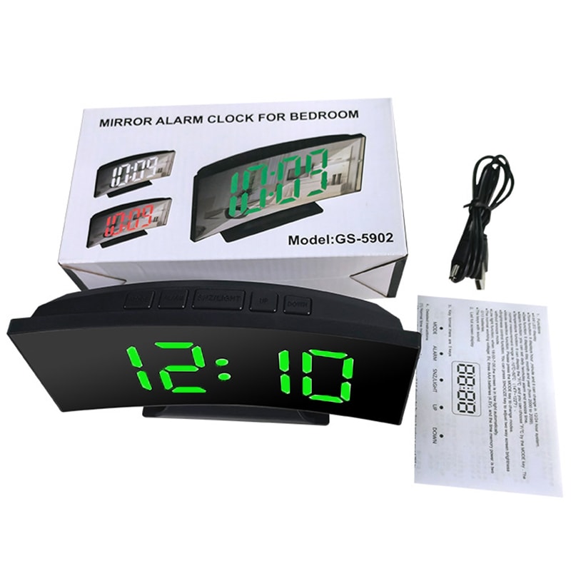 Noiseless Digital LED Alarm Clock with Large Mirror Display Sleek Silent Electronic Timepiece