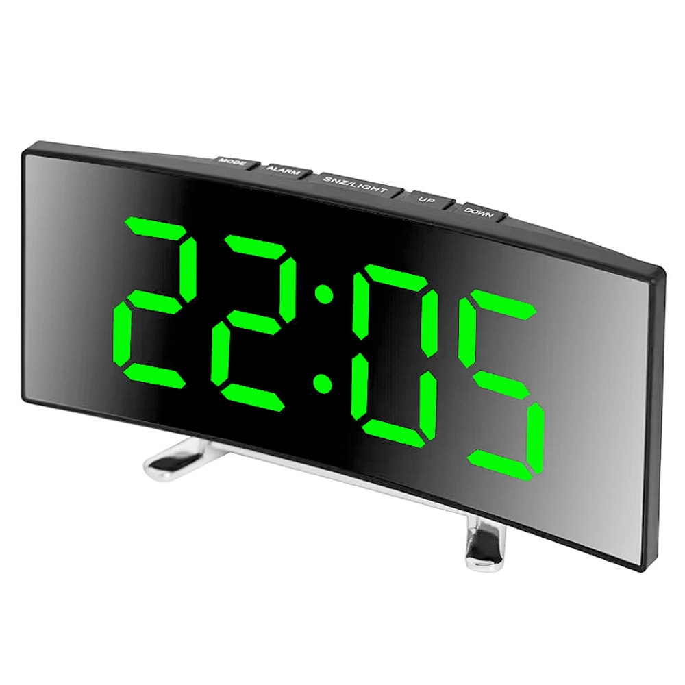 Noiseless Digital LED Alarm Clock with Large Mirror Display Sleek Silent Electronic Timepiece