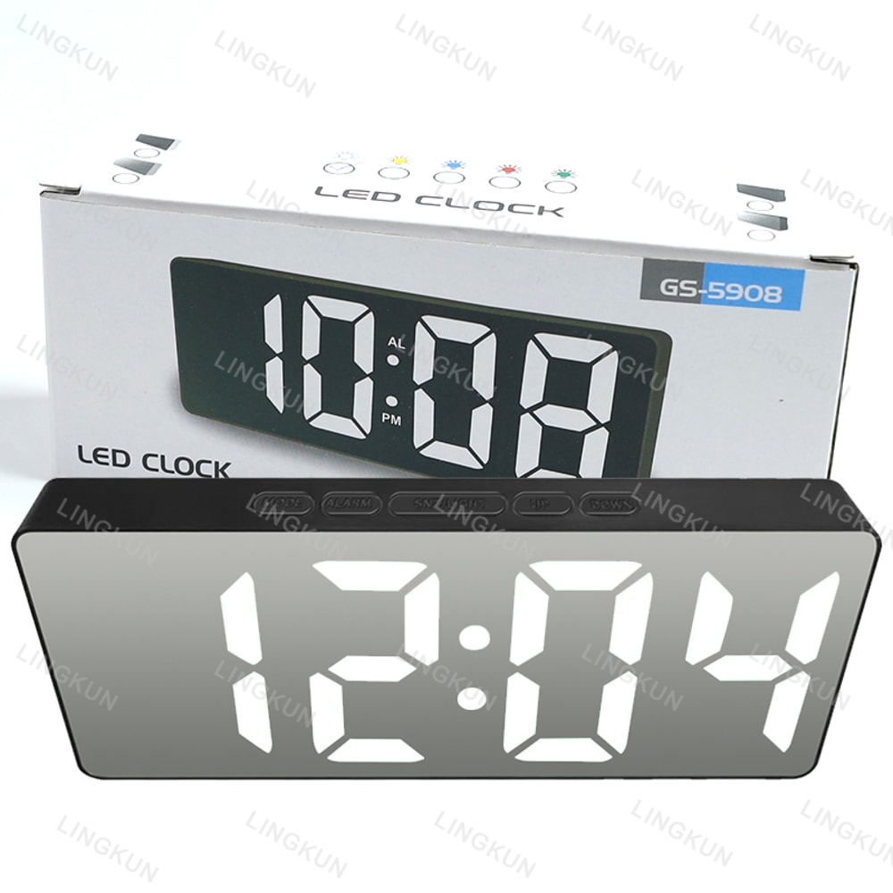 Noiseless Digital LED Alarm Clock with Large Mirror Display Sleek Silent Electronic Timepiece