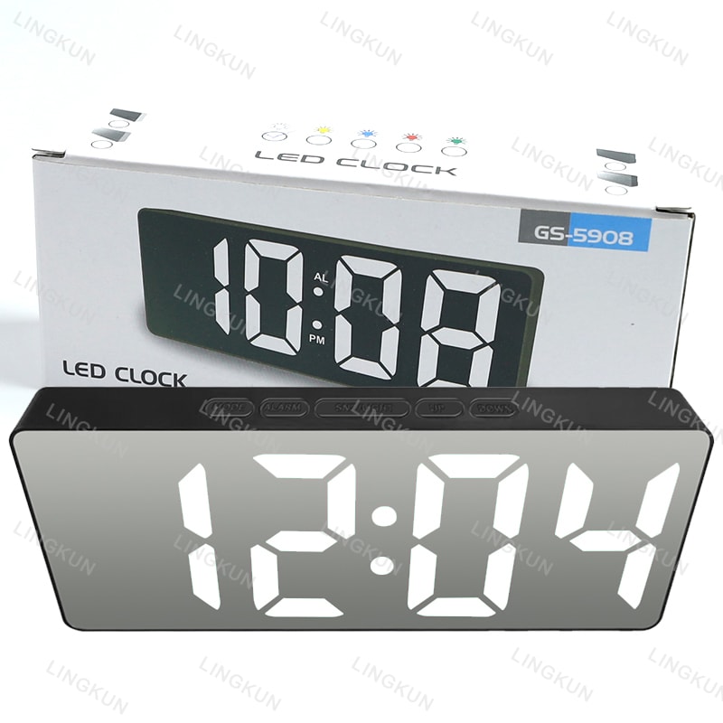 Noiseless Digital LED Alarm Clock with Large Mirror Display Sleek Silent Electronic Timepiece
