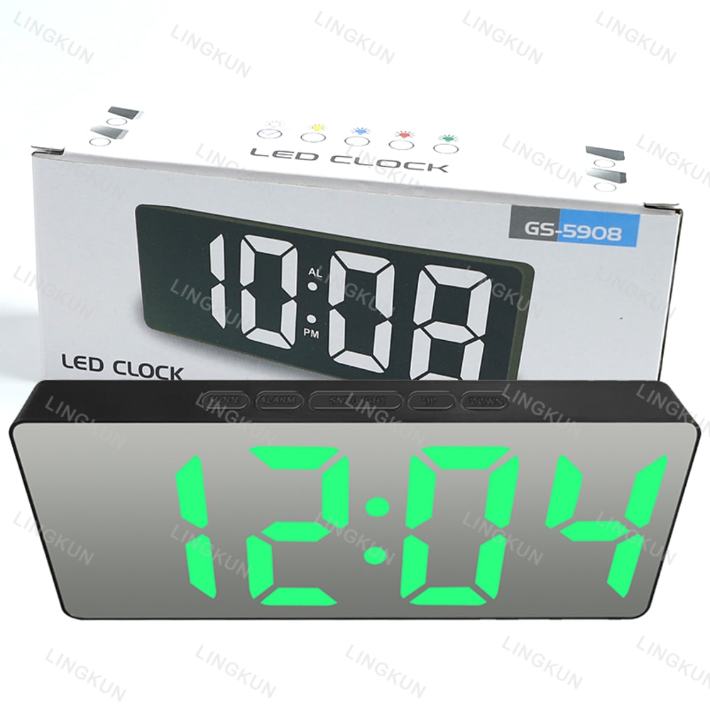 Noiseless Digital LED Alarm Clock with Large Mirror Display Sleek Silent Electronic Timepiece