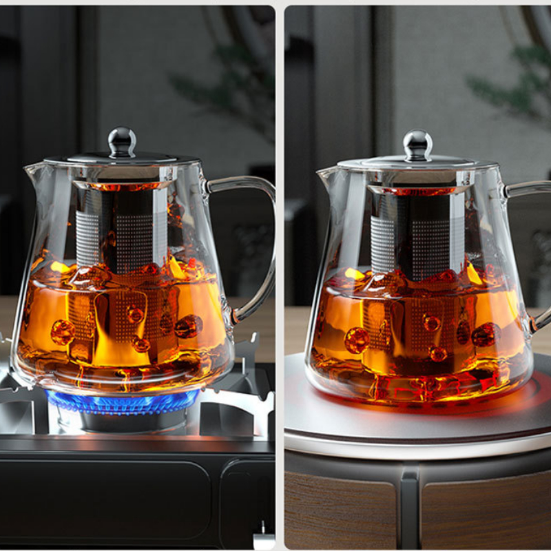 Heat Resistant Glass Teapot with Stainless Steel Tea Strainer Infuser Ideal for Puer Oolong Teas