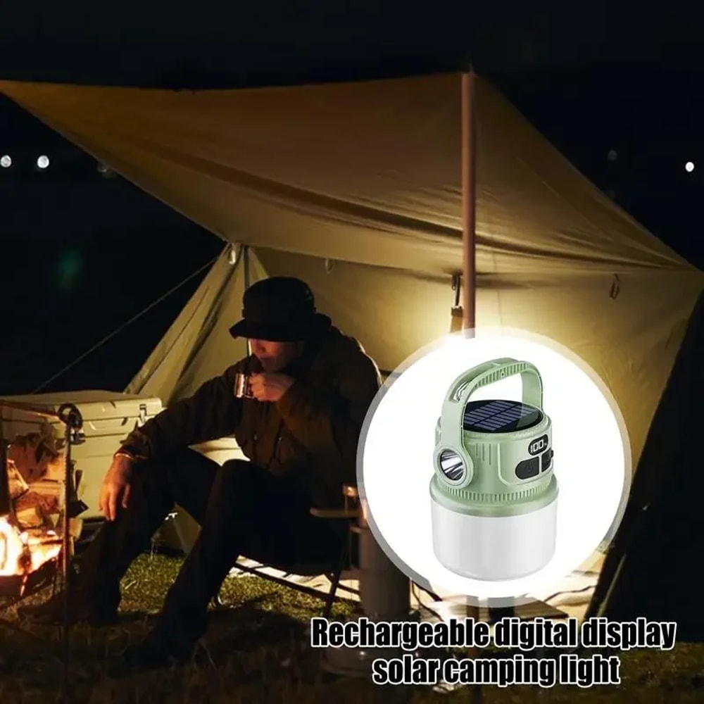 Portable LED Camping Lantern Solar Rechargeable Waterproof Outdoor Tent Light