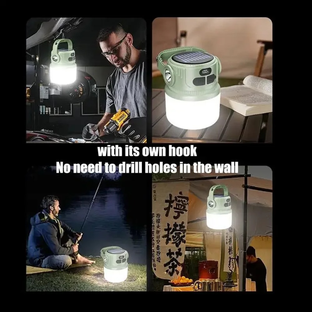 Portable LED Camping Lantern Solar Rechargeable Waterproof Outdoor Tent Light