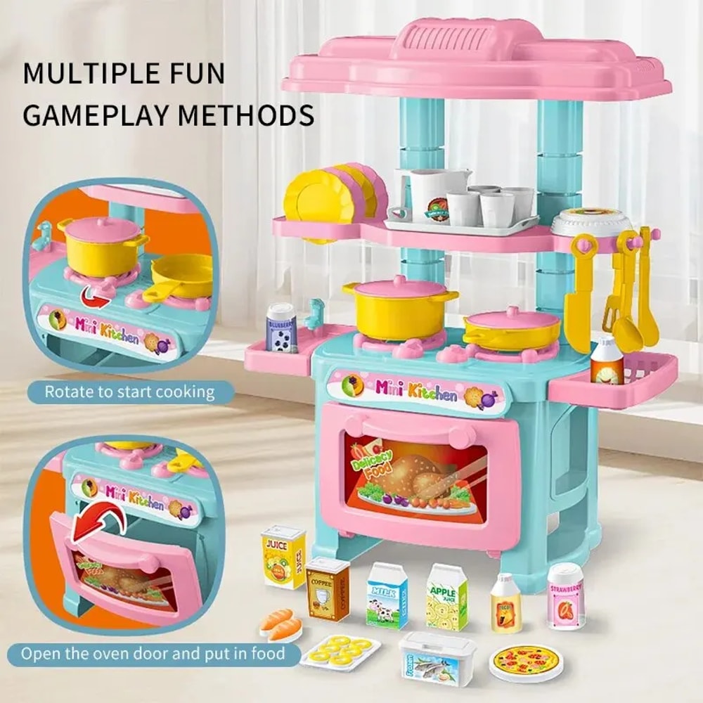 Mini Kitchen Play Set for Kids DIY Cooking Food Tableware Toy for Boys and Girls