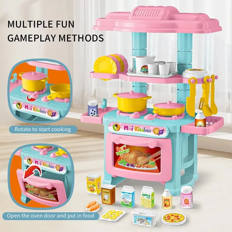 Mini Kitchen Play Set for Kids DIY Cooking Food Tableware Toy for Boys and Girls