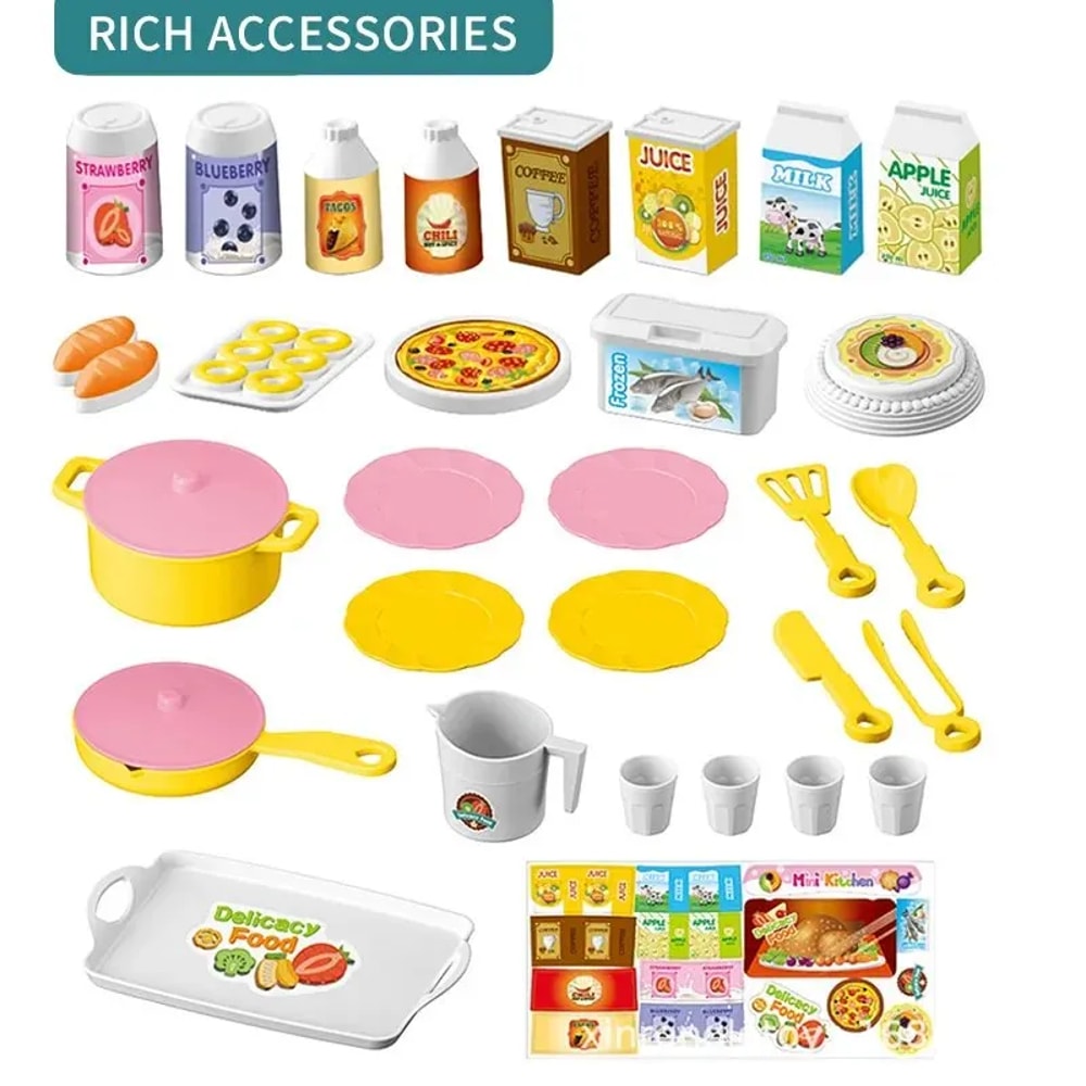 Mini Kitchen Play Set for Kids DIY Cooking Food Tableware Toy for Boys and Girls