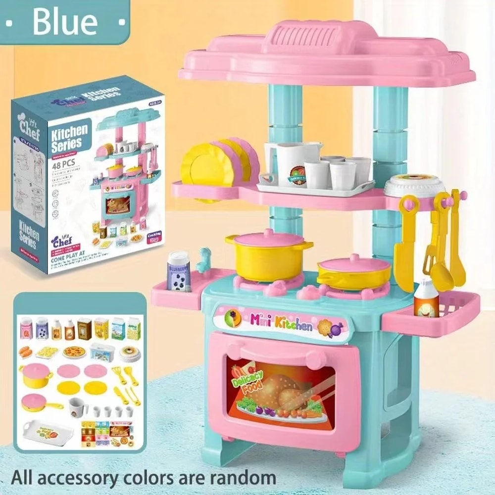 Mini Kitchen Play Set for Kids DIY Cooking Food Tableware Toy for Boys and Girls