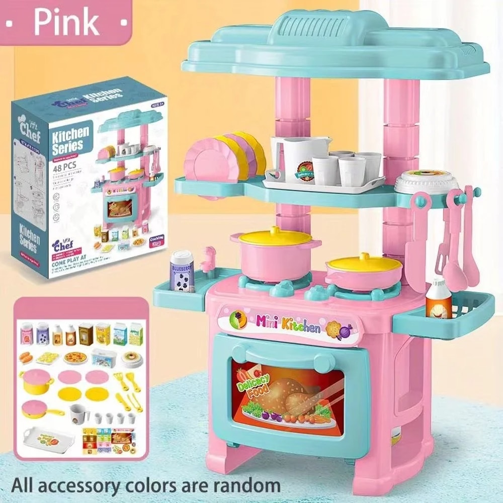 Mini Kitchen Play Set for Kids DIY Cooking Food Tableware Toy for Boys and Girls