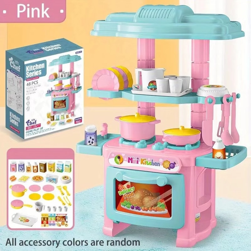 Mini Kitchen Play Set for Kids DIY Cooking Food Tableware Toy for Boys and Girls