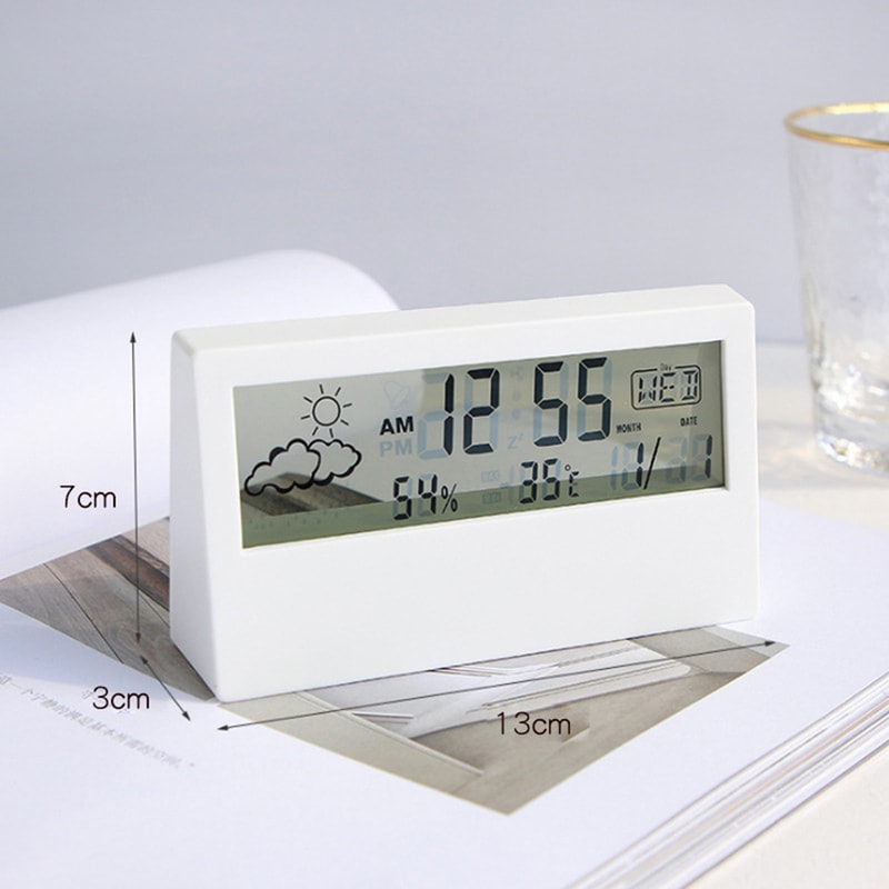 Creative Thermo-Hygrometer Clock Weather Display Alarm Clock for Desktop Decor