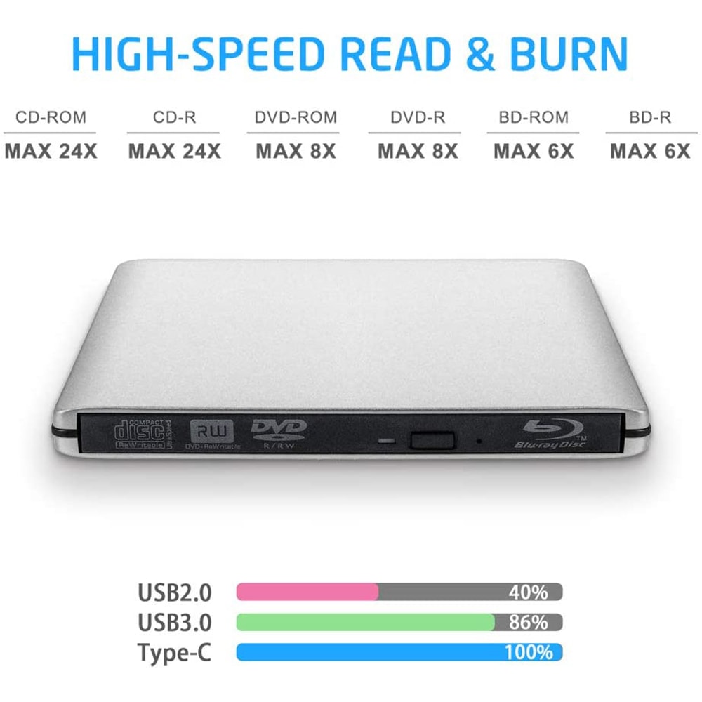 External USB BluRay Reader Burner Writer BDROM Optical DVD Recorder For Laptop Desktop 4