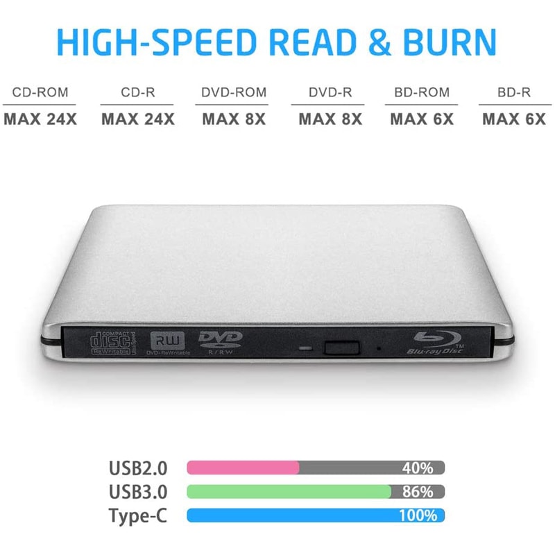 External USB BluRay Reader Burner Writer BDROM Optical DVD Recorder For Laptop Desktop 4