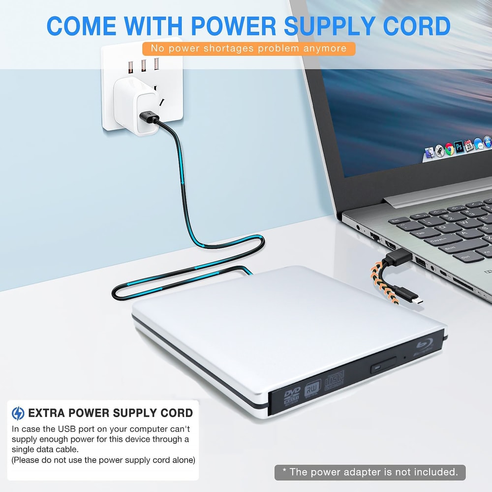 External USB BluRay Reader Burner Writer BDROM Optical DVD Recorder For Laptop Desktop 5