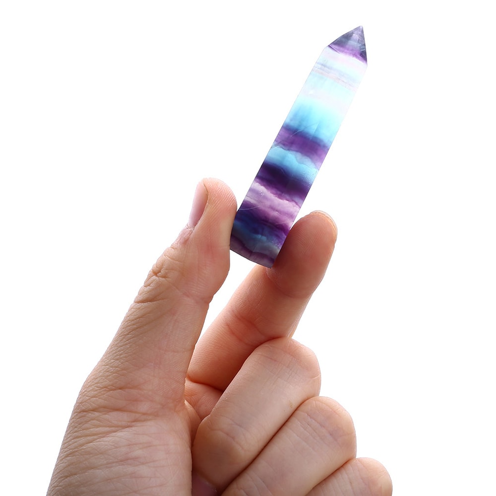 Natural Fluorite Crystal Healing Wand Colorful Striped Fluorite Hexagonal Point, Quartz Crystal Stone for Treatment