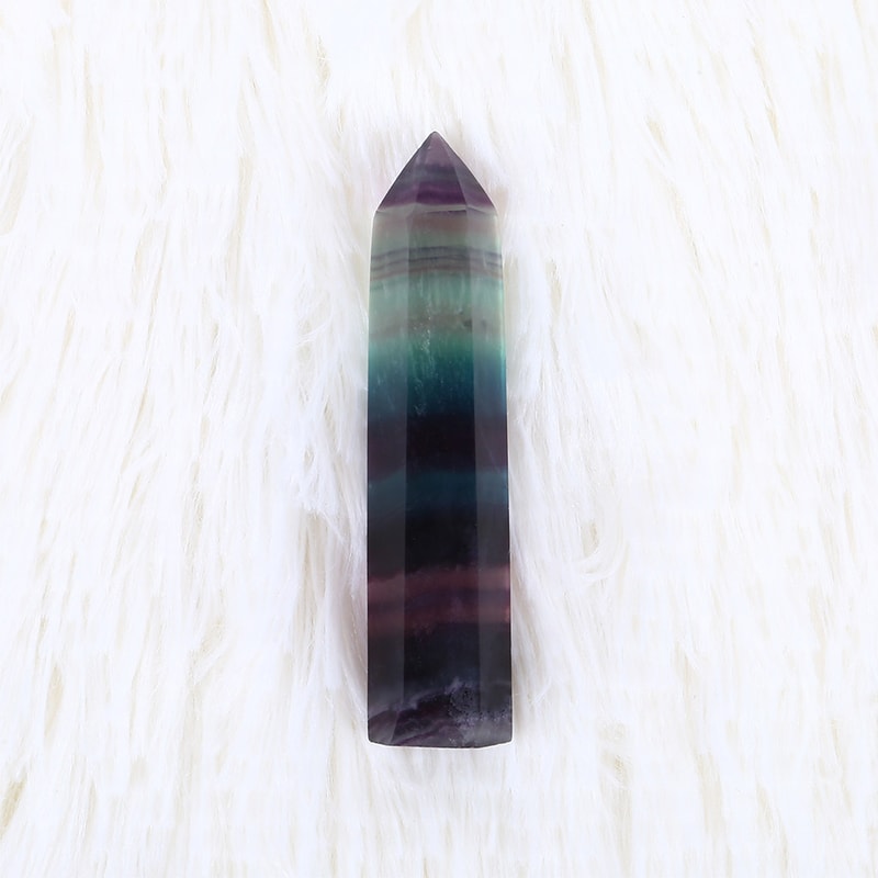 Natural Fluorite Crystal Healing Wand Colorful Striped Fluorite Hexagonal Point, Quartz Crystal Stone for Treatment