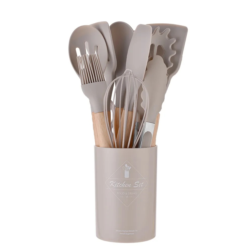 Non-Stick Silicone Kitchen Utensil Set Wooden Handle Cooking Tools, Spatula, Shovel, Egg Beaters