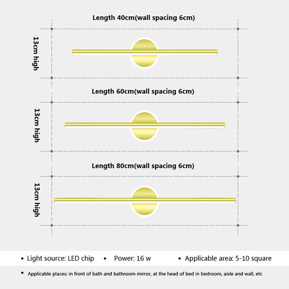 Modern LED Wall Lamp for Bathroom Toilet Black Gold Long Strip Fixture Home Decor LED Lighting Lamp