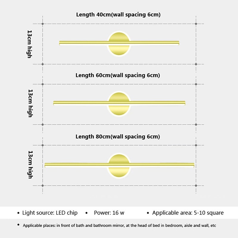 Modern LED Wall Lamp for Bathroom Toilet Black Gold Long Strip Fixture Home Decor LED Lighting Lamp