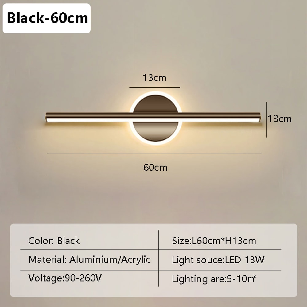 Modern LED Wall Lamp for Bathroom Toilet Black Gold Long Strip Fixture Home Decor LED Lighting Lamp