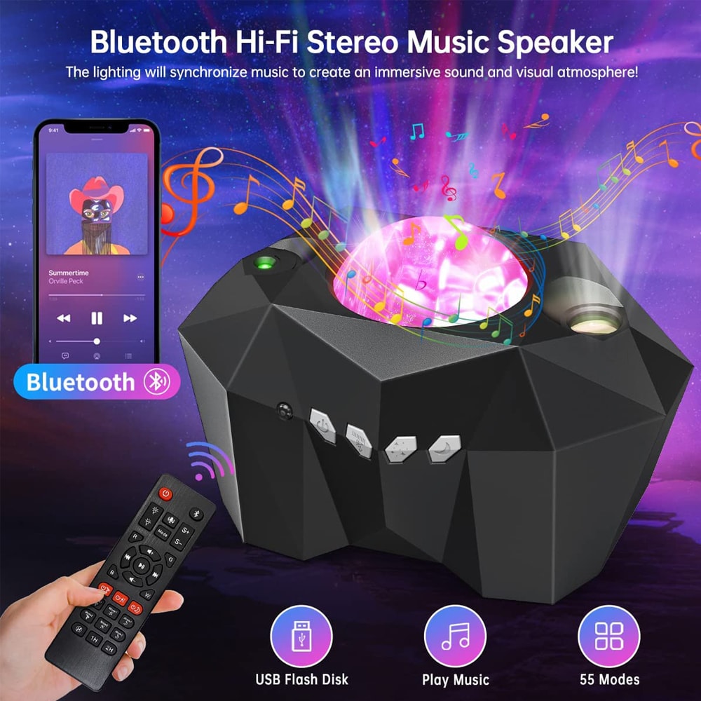Aurora Galaxy Moon Projector with Bluetooth Music Speaker Sky Night Lamp for Kids and Adults