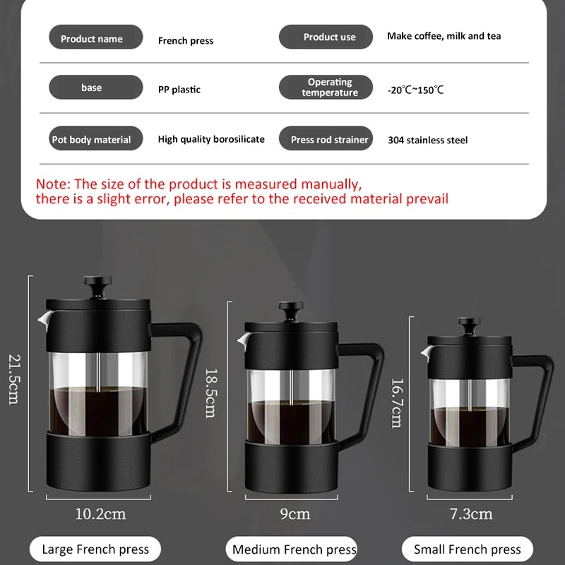 Premium French Press Coffee Maker Borosilicate Glass, Multifunction Hand Press Pot for Coffee Tea Brewing
