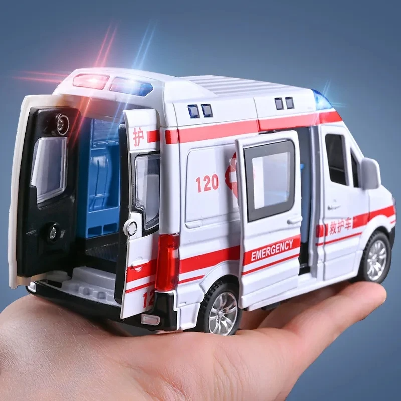 Mini Diecast Emergency Vehicle Model Set Ambulance, Fire Truck, and Police Car with Sound Light for Boys